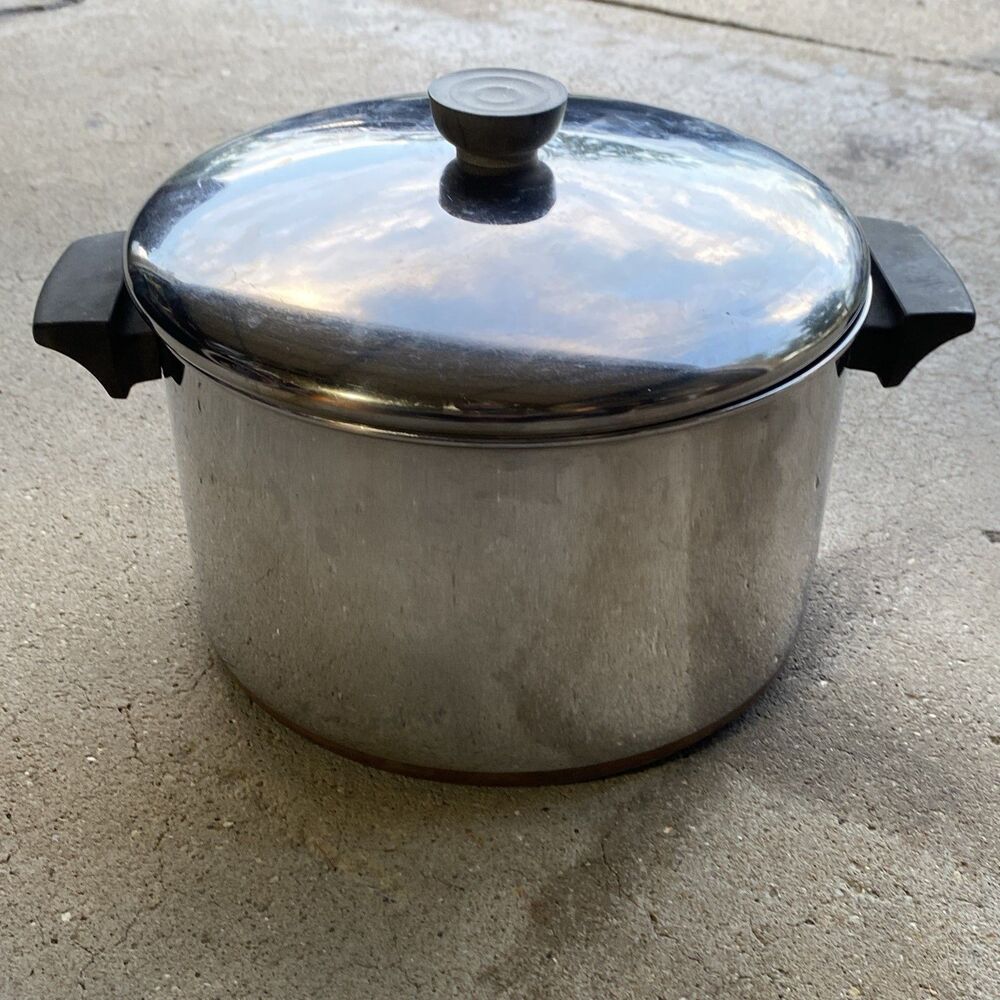 1801 Revere Ware Stainless Steel Copper Clad Bottom 6 Qt Stock Pot with Lid